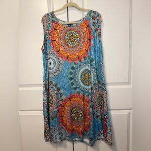 Aranoy Mandala Print Sleeveless Swing Dress Blue Multicolor Plus Size 3XL